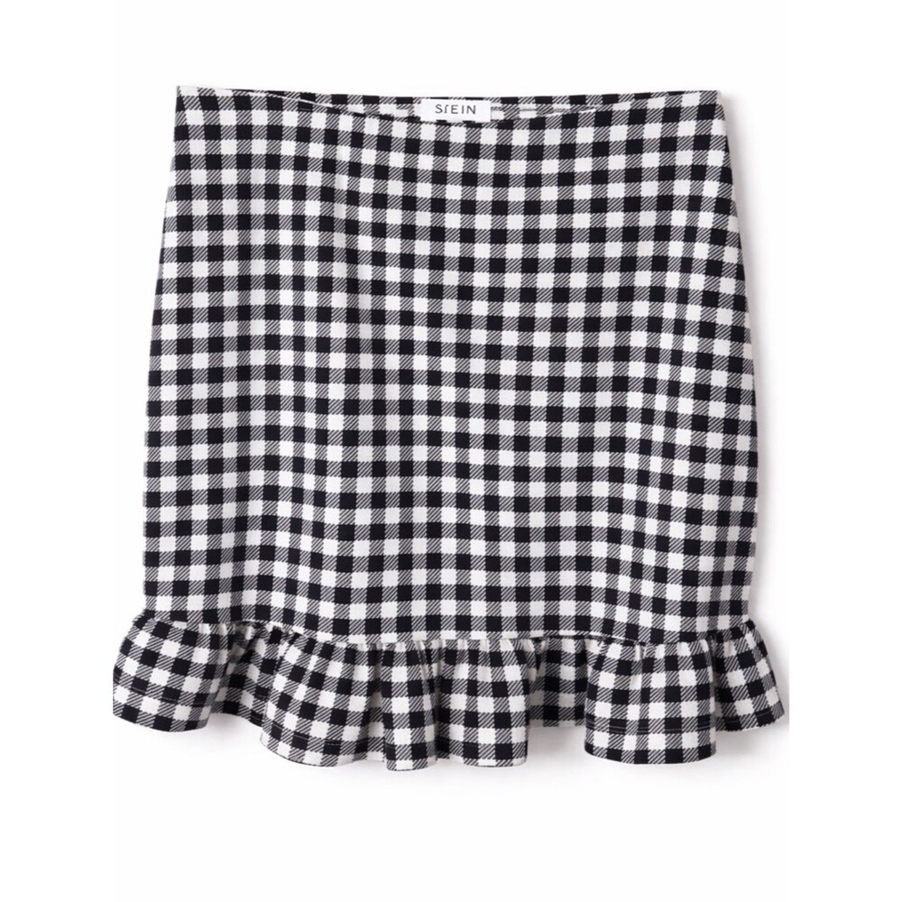SHEIN Black White Gingham Ruffle Hem Mini Skirt Cutesy Plaid Cottagecore Spring